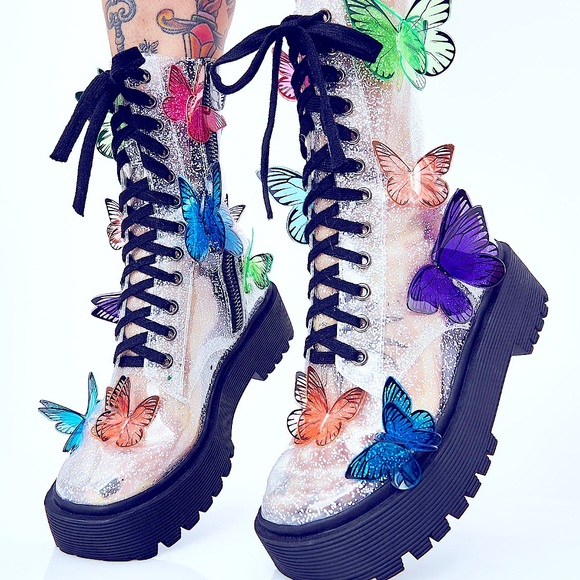 Dolls Kill Shoes Club Exx Glitter Butterfly Boots Size 9 Dolls Kill Shoes Club Exx Glitter Butterfly Boots Size 9
